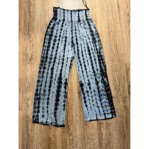 Sim & Sam‎ Tie Dye Smocked Waist Wide Leg Pants Blue Black Medium Boho Trousers